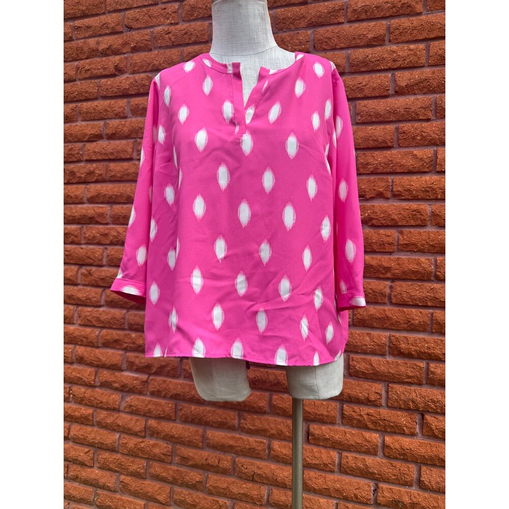 Investments pink and white polka dots women's blouse petite large